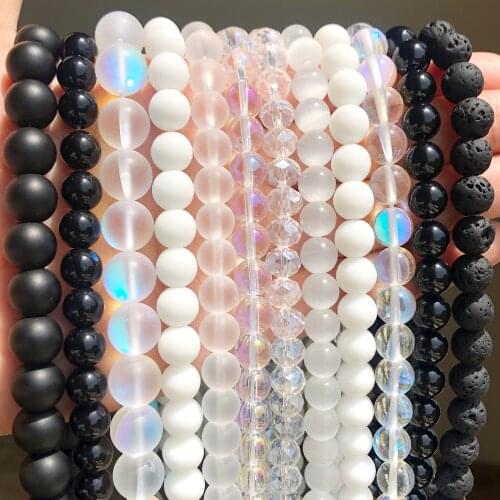 Natural Stone Beads Black White Agates Crystal Glass Round Beads for Jewelry Making Needlwork DIY Bracelet Necklace 4-12mm Perle