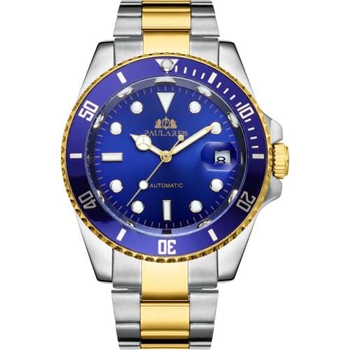 Automatic Self Wind Mechanical Stainless Steel Strap Gold Silver Blue Green Red Black Dial Date Strong Luminous Luxury Men Watch