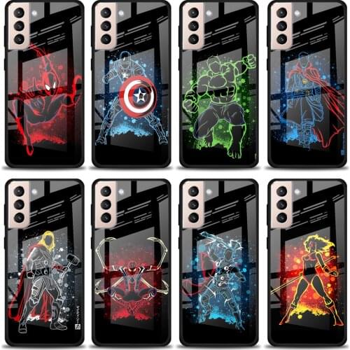 Marvel Art Superhero Tempered Glass Cover For Samsung Galaxy S21 Plus Ultra M21 M31 M51 A52 A72 Phone Case Coque