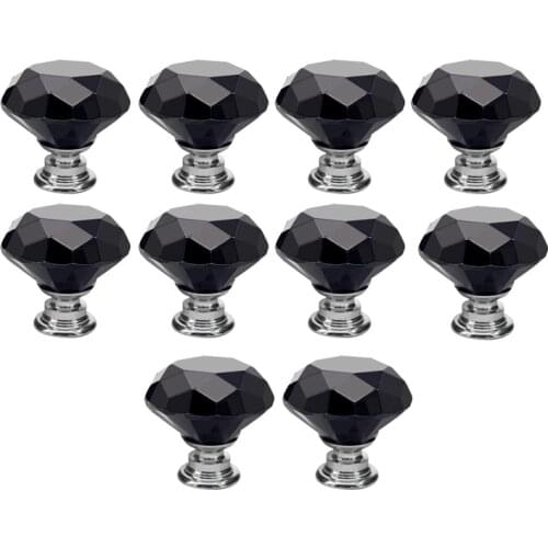 Black 10Pcs 30mm Crystal Glass Cabinet Knobs Diamond Shape Drawer Kitchen Cabinets Dresser Cupboard Wardrobe Pulls Handles