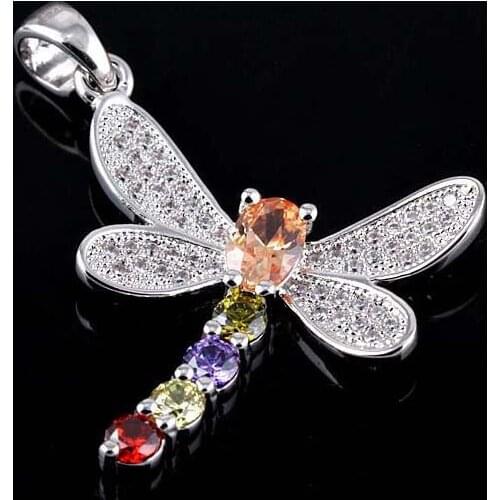 Colorful mosaic zircon zircon necklace dragonfly pendants