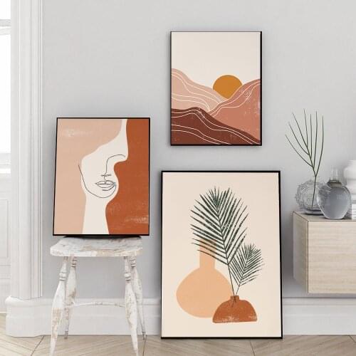 Art Prints Boho Abstract Line Poster Nordic Art Women Face Gallery Wall Pictures Horizon Sun Paintings on Canvas Unique Decor