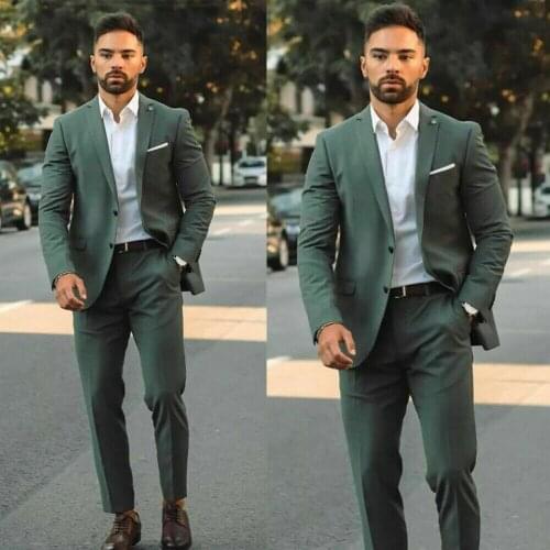 Costume Homme Green Mens Suits Wedding Groom Party Smoking Business Suit 2 Pieces Set Slim Fit Tuxedos Customized Groomsman