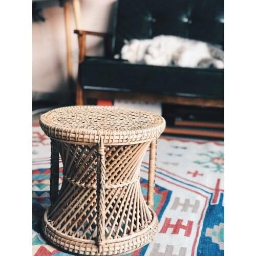Rattan made round stool household creative handmade stool simple storage table stool small sofa stool chair fashion