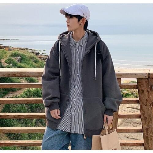 2021 Autumn Mens Hooded Jackets Coats Solid Loose Jogging Clothing Fashion Oversize Streetwear Colors Zipper Windbreakers White