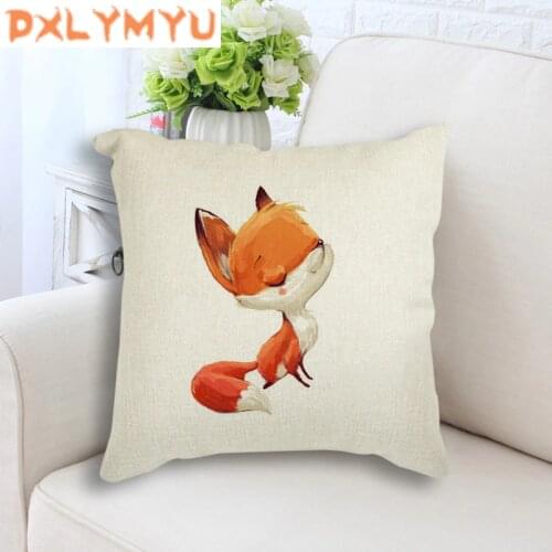 Cute Fox Rabbit Print Linen Pillowcase Throw Pillow Covers Sofa Waist Decorative Cushion Cover Home Decor Pillow Case Gift