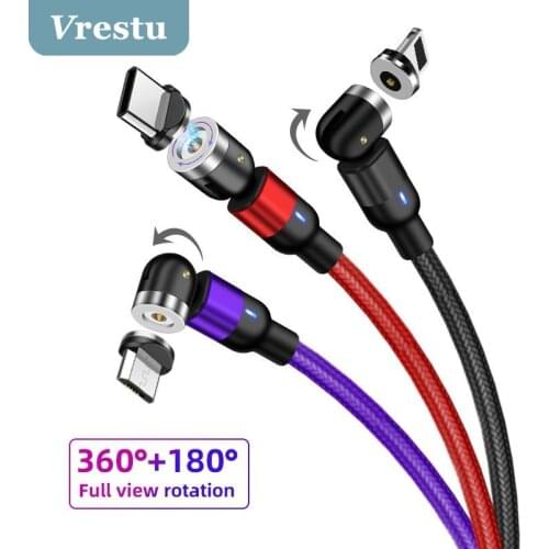 3 in 1 540 Rotate 3A Fast Charging Magnetic Cable for iOS iPhone Cable Type C USB C Cabo Micro USB Android Cable Mobile Phone 2M