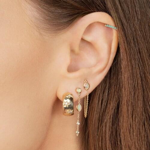 Minimal Delicate Vermeil 925 Sterling Silver White Fire Opal Stone CZ Earring Dainty Multi Piercing Girl Women Fine Jewelry