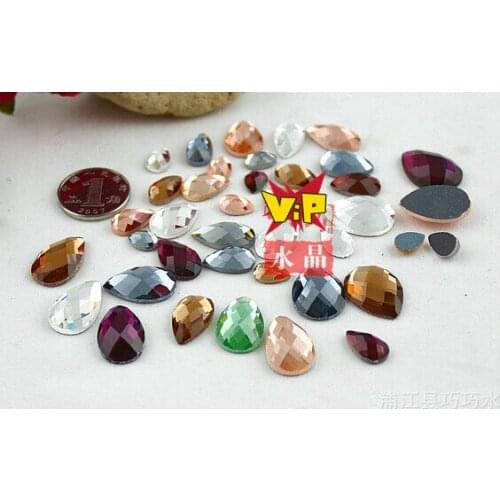 Fashion 6x8mm 100pcs/bag Waterdrop Crystal Fancy Stone Pointback Silver Teardrop Rhinestone