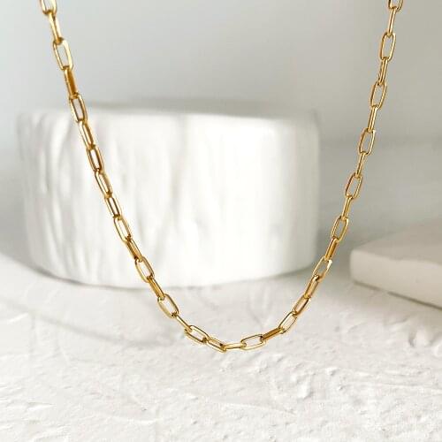 Monlansher Layering Link Choker Paper Clip Chain Necklace Gold Color Titanium Steel Chain Necklace Minimalist Necklaces Jewelry