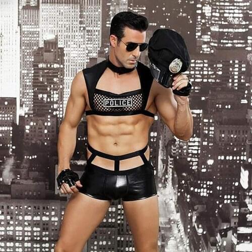 Mens Policeman Role Play Sexy Lingerie Set Police Officer Dance Costume Outfit Uniform Black