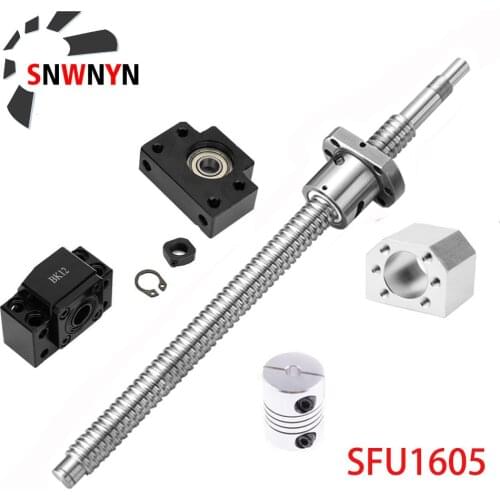 SFU1605 Set Rolled Ball Screw SFU1605 C7 With End Machined +Ballnut + Nut Housing+BK/BF12 End Support + Coupler RM1605 Ballscrew