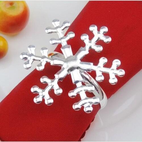 New 6PCS/LOT Silver Alloy Snow flake Napkin Rings Restaurant Holder Wedding Napkin Buckle Christmas Festival Decoration Supplies