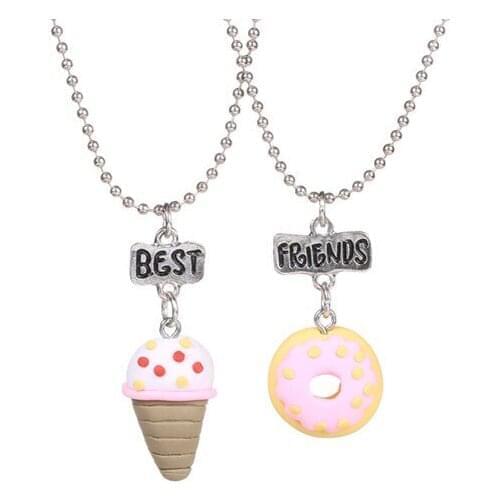 New Arrive Set Of 2 BFF Necklaces With Rainbow Resin Popsicle Pendant On Bead Chain Necklace For kids Jewelry