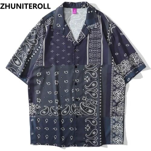 Bohemia Paisley Print Hawaiian Beach Shirts Hip Hop Button Shirt Mens Fashion Short Sleeve Teachwear Holiday Party Blouse Tops
