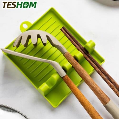 Kitchen Spoon Holders Fork Spatula Rack Shelf Organizer Plastic Spoon Rest Chopsticks Holder Non-slip Spoons Pad Kitchen Utensil