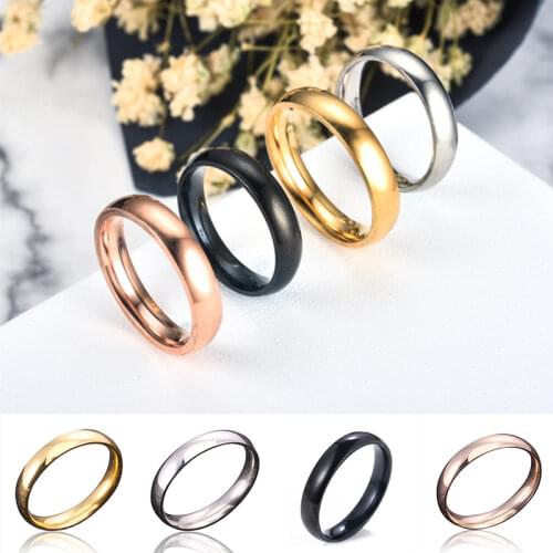 Stainless Steel Rings Silver Color Smooth Simple Statement Custom Wedding Couples Simple 4MM Women Men Lovers Engagement Gifts