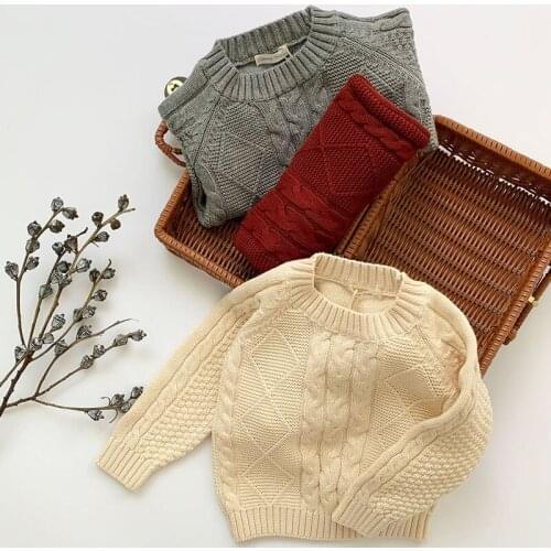 Toddler Baby Boys Girls Pullover Sweater Autumn Winter Korean Style Newborn Baby Girls Boys Solid Pullover Tops Kids Sweaters