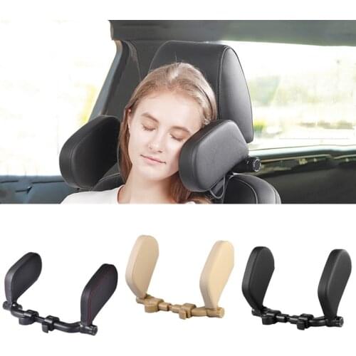 Car Headrest Adjustable Safe Car Seat Pillow for Head and Neck Support Travel Sleeping Cushion for Kids Adults Beige black