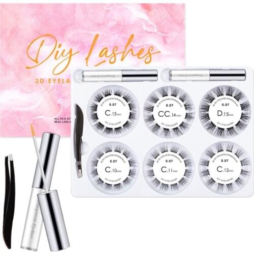 DIY Eyelash Extensions 72 Clusters 3D Effect Glue Bonded C Curl Natural Fluffy Wispy False Eyelashes & 2pcs Eyeliner & Tweezers