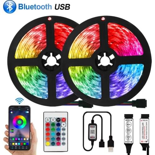 RGB 5050DC 5V LED Strip Lights Flexible Ribbon Tape Diode PC TV Backlight Bluetooth USB 3Key Control IR Ribbon Neon Led Lights