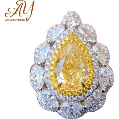 Anillos Yuzuk Luxury 925 Sterling Silver Pear Cut Created Topaz Gemstone Wedding Engagement Ring Fine Jewelry Drop Shipping