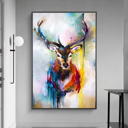Nordic Art Deer Head Graffiti Art Canvas Paintings On the Wall Art Posters And Prints Animals Art Pictures For Kids Room Cuadros