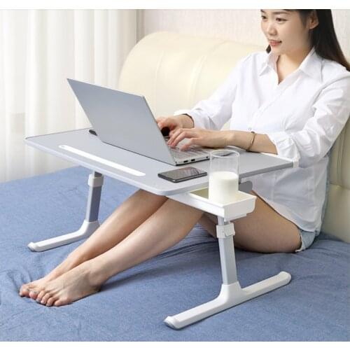 Bed Collapsible Lazy Desk Adjustable Lifting Computer Desk Dormitory Bed Desk Board Leather Desktop Anti-slip Firm Laptop Stand