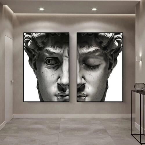 Michelangelo sculpture art posters and prints, modern black and white David statue art pictures, home living room decoration