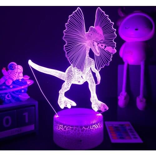 3D LED Dinosaur Nightlight For Kids Child Bedroom Decor Birthday Gifts Bedside Lamp Dilophosaurus Figure Room Decoration