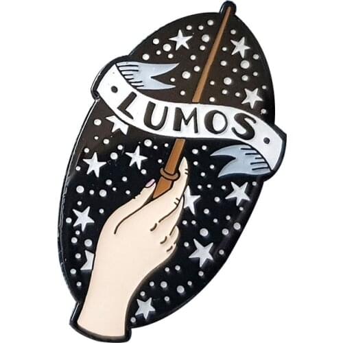 Lumos spells brooch magic wand pin charm witchcraft hand badge fans collection