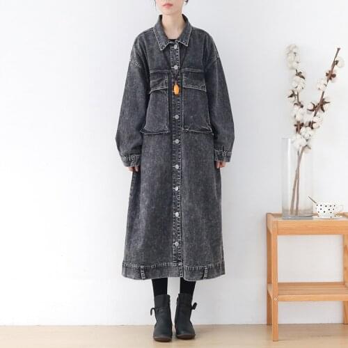 Oversize Denim Trench Coat Women Spring Autumn Cotton Jean Outerwear Plus size New Long Windbreaker Casual Top Denim Cloak Coat