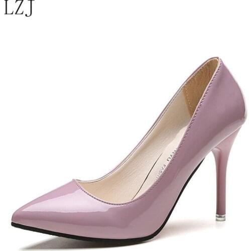 Low Price HOT Women Shoes Pointed Toe Pumps Patent Leather Dress Shoes High Heels Boat Shoes Wedding Shoes Zapatos Mujer 8.5/4cm