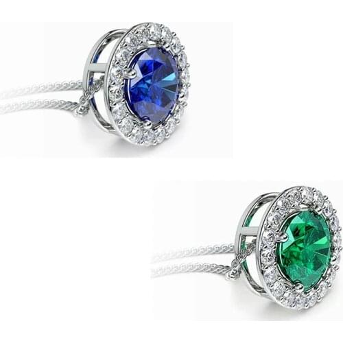 Huitan Unique Blue/Green Cubic Zirconia Necklace for Women Delicate Round Shaped Pendant Elegant Ladys Party Jewelry Love Gifts
