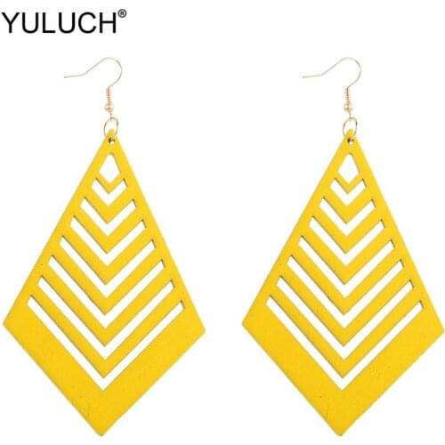 YULUCH 2019 Hollow Wooden Fashion Drop Earrings For Women Party Ethnic African Long Jewelry Indian Bohemian Big Pendant Earrings