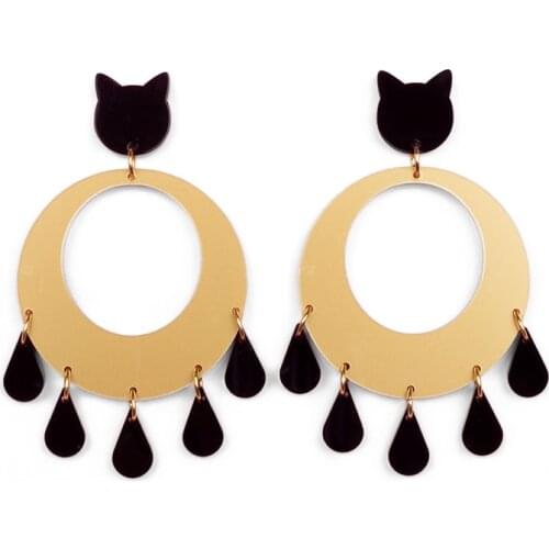 Black Cat Water Drop Big Round Statement Earrings For Women Hyperbole Funny Stage Show Dangle Earrings 2018 Jewelry Gift E18173