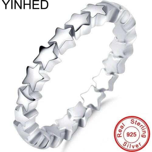 YINHED Original Solid 925 Sterling Silver Fashion Jewelry Women Wedding Engagement Band Female Girls Star Tail Finger Ring ZR475