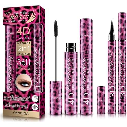 YANQINA Liquid Eyeliner Pencil+4D Waterproof Mascara Set Cosmetics Eye Liner Thick Curling Mascara Eyebrow Pencil Eyes Makeup