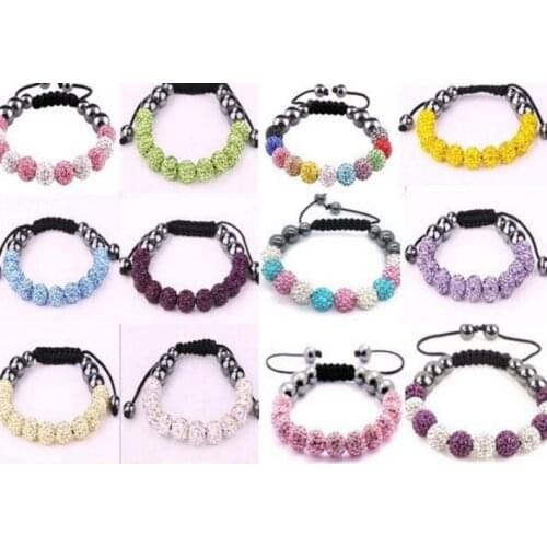 10mm 5pcs/lot p3642 multicolor mixed Crystal Disco Pave Ball bead Bracelets Bangles for men women Handmade Wholesale