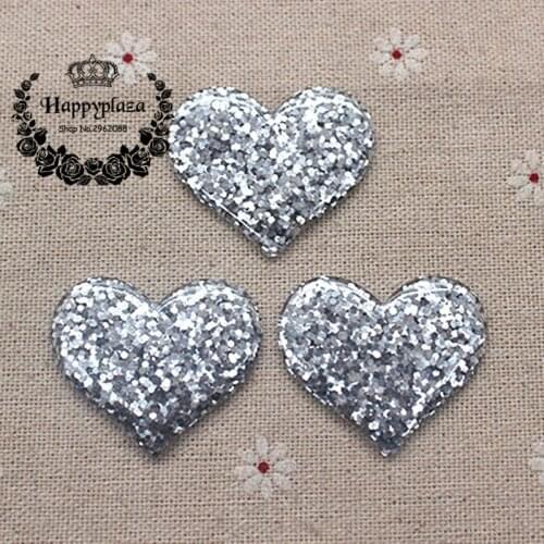 10pcs Kawaii Resin Glitter Filled Silver Heart Flatback Cabochon Art Supply Decoration Charm Craft DIY Accessories,31*37mm