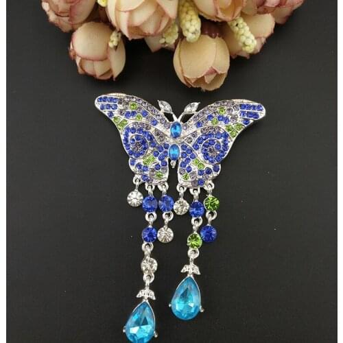 100pcs/ 60mm Wedding Party Fashion Jewelry Pretty Butterfly Animal Green Blue Purple Rhinestone Crystal Pin Brooch
