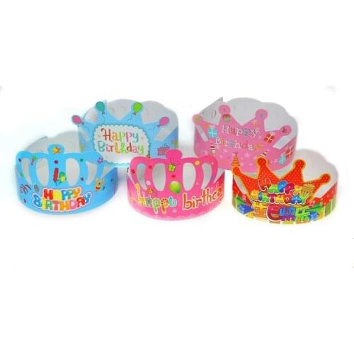 100pcs Cartoon Pink Blue Colors Paper Birthday Crowns Tiara Hat Cap for Kids Family Birthday Classroom School Party Supplies