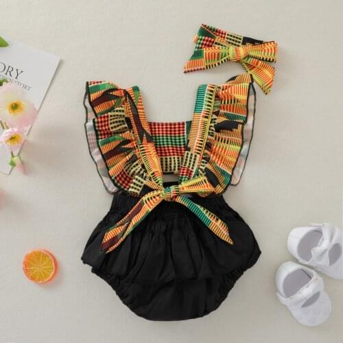 Baby Girls 2Pcs Summer Outfits, Ruffle Sleeve Color Block Backless Romper with Headband Set