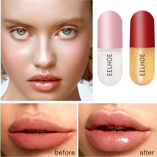 2pcs Instant Volumising Lips Plumper Repairing Reduce Lip Fine Lines Mask Long Lasting Moisturizer Care Lip Oil Sexy Plump Serum