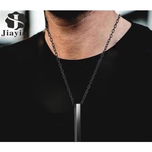 2021 New Black Bar Pendant Necklace for Men Women Classic Stainless Steel Chain Necklace Male Jewelry Choker Fashion Party Gift