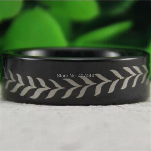 Free Shipping USA UK Canada Russia Brazil Hot Sales 8MM Black Pipe Realistic Baseball Stitch Comfort Fit Tungsten Wedding Ring