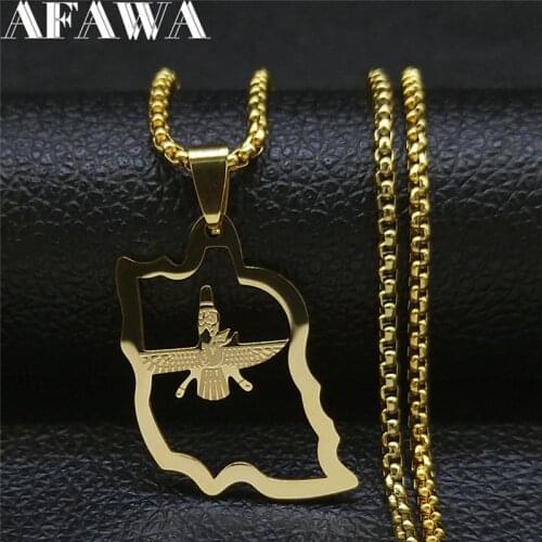 2021 Iran Map Ahura Mazda Religion Stainless Steel Necklace Chain Zoroastrianism Iranian Cuture Persian Empire Jewelry N2260S02