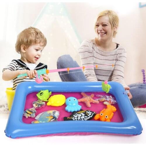 Children Boy Girl Fishing Toy Set Suit Magnetic Play Water Baby Toys Fish Square Hot Gift For Kids