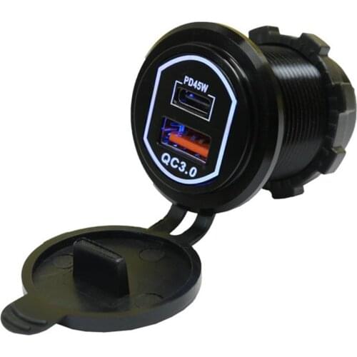 Dual Port Charger Socket 45W PD Fast Charger For 12V/24V Car Motorcycle Marine Boat Truck USB Car Phone Charger