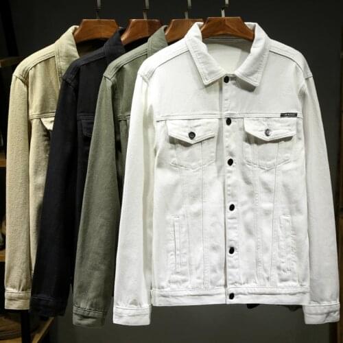 4 Color Mens White Khaki ArmyGreen Denim Jacket Loose Fashion Comfortable Men Clothing Coat Stretch Slim Jeans Cargo Jacket